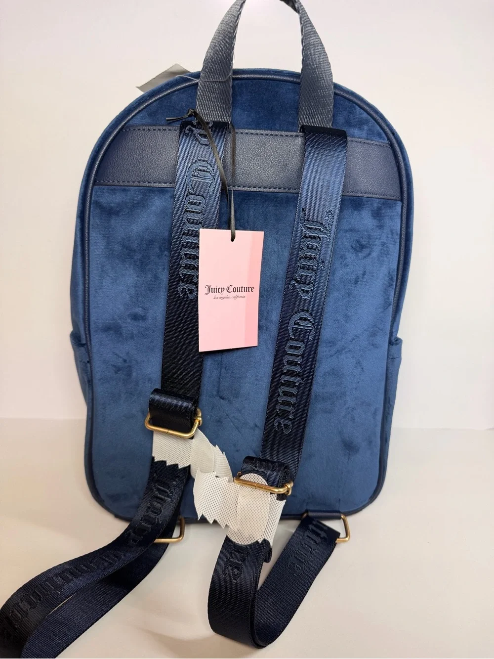 Juicy Couture Deep Blue Velvet Backpack with Heart Charm